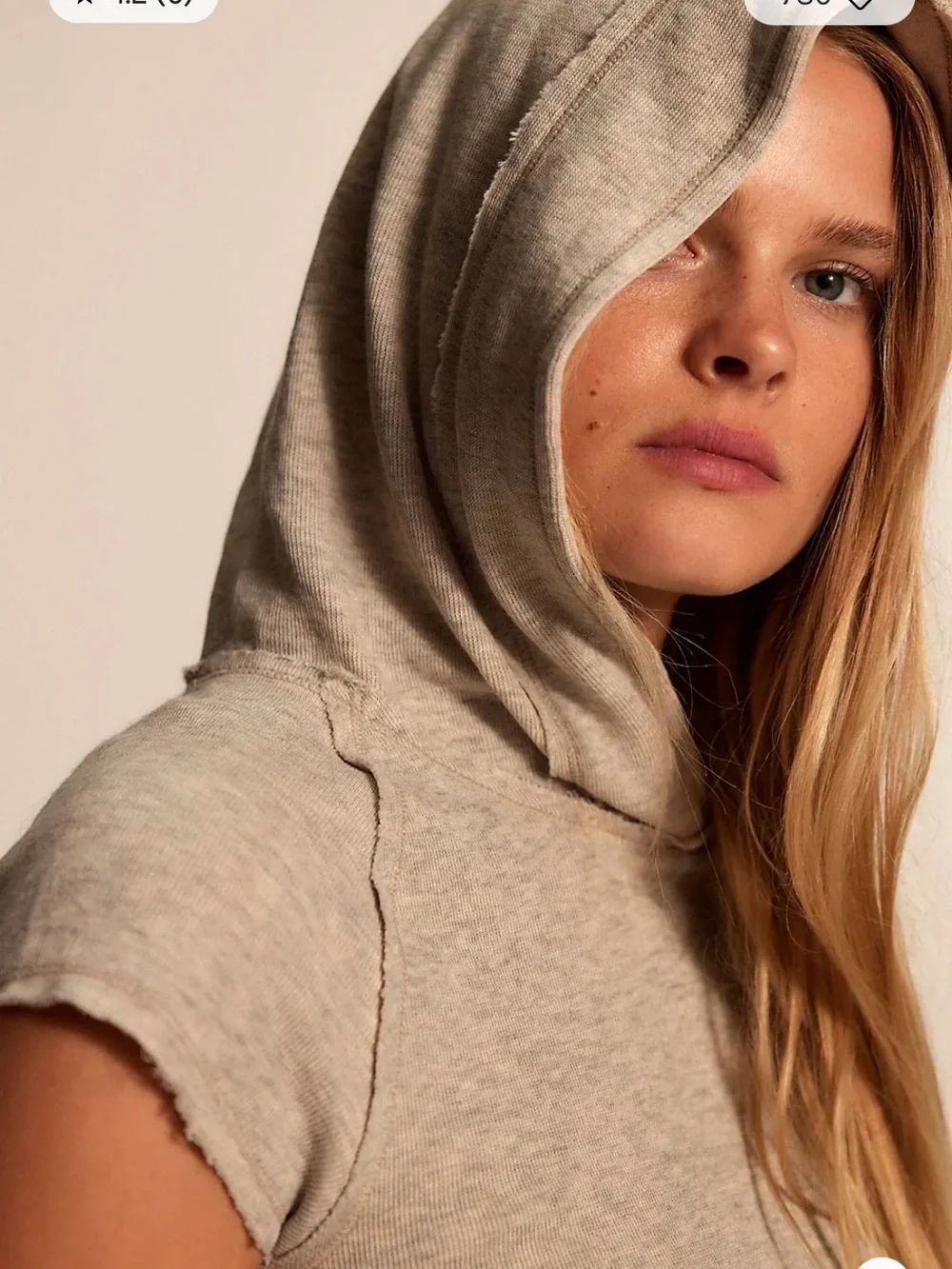 Free People We The Free Austin Shrunken Short Sleeve Hoodie. NWT. Heather grey